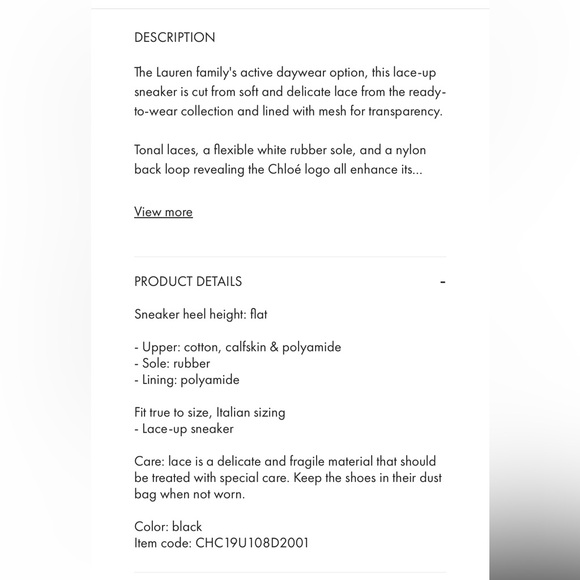 Chloe, LAUREN SNEAKER in black lace. Excellent condition! - Picture 8 of 15